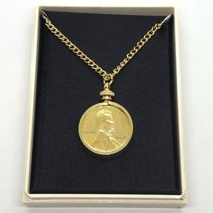 18k Yellow Gold Wheat Penny Necklace 24 Inch Chain